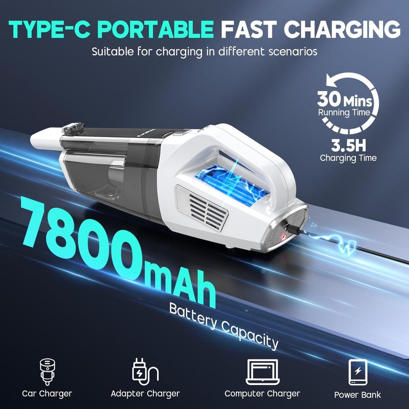 CKIKU Handheld Vacuum Cordless, 15000PA Strong Suction Hand Held Car Vacuum Cleaner Portable with Multi-Nozzles & Washable Filter, Lightweight Dust Busters Rechargeable for Home, Car, Office, Pets - Image 4